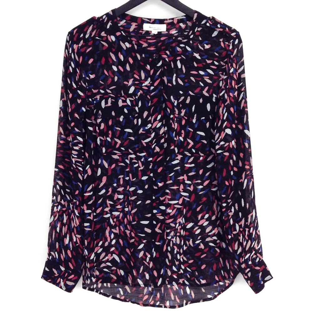 TWO by VINCE CAMUTO Masquerade Multi Colorful Print Sheer Blouse Size M